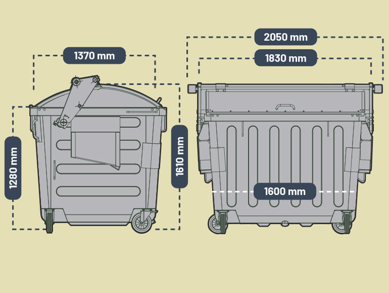 downwaste 2500lt heavy trolley drawing