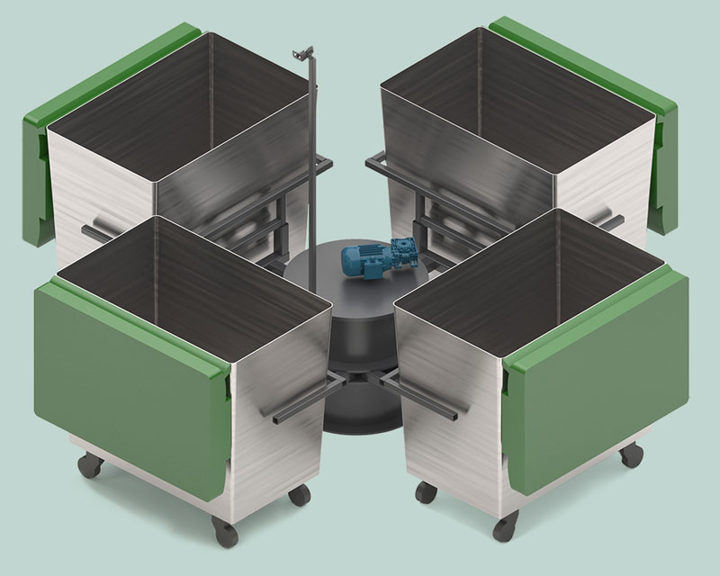 downwaste chute fed carousels