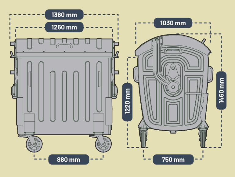 downwaste 1100lt heavy trolley drawing